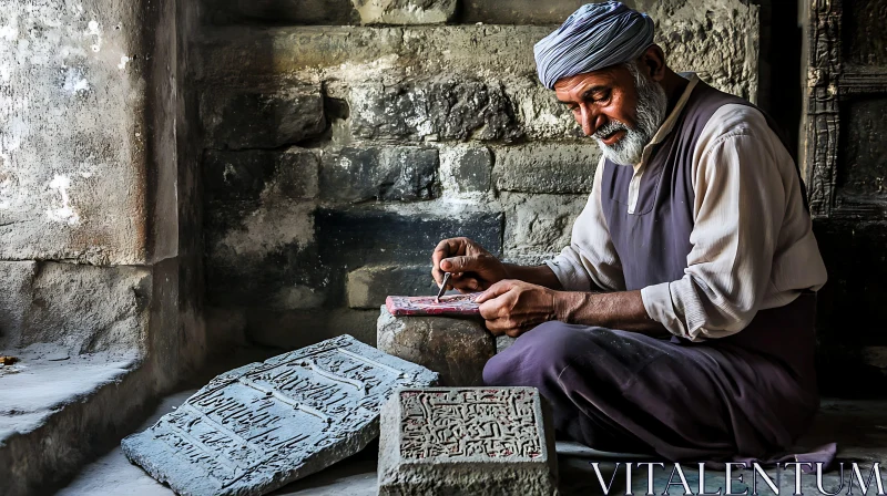 Stone Carver at Work AI Image