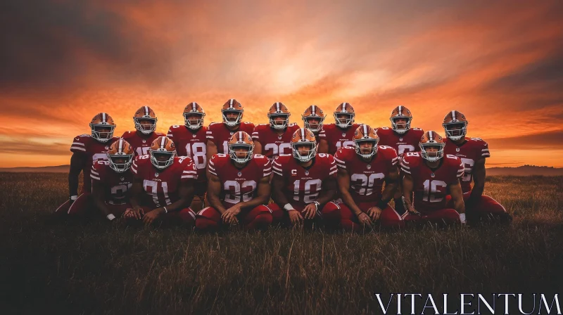 Team Posing at Sunset AI Image