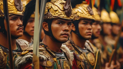 Line of Warriors in Golden Armor