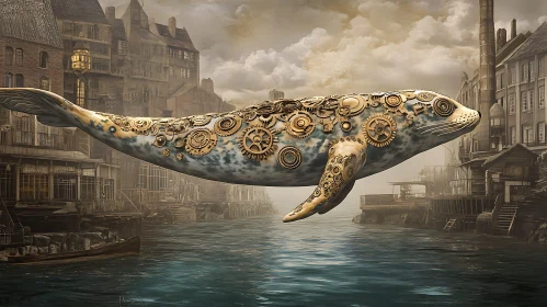 Mechanical Whale Over River