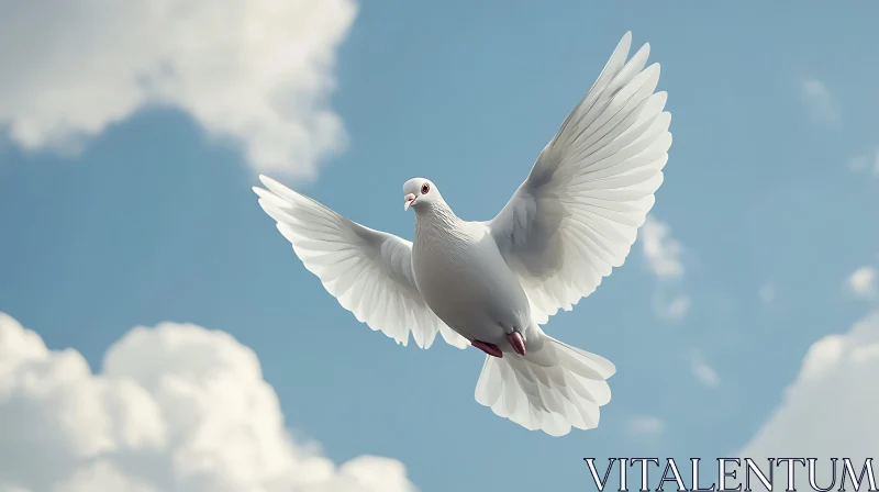 White Dove Flying in Blue Sky AI Image