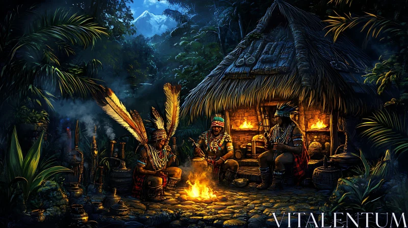 Tribal Ritual by Firelight AI Image