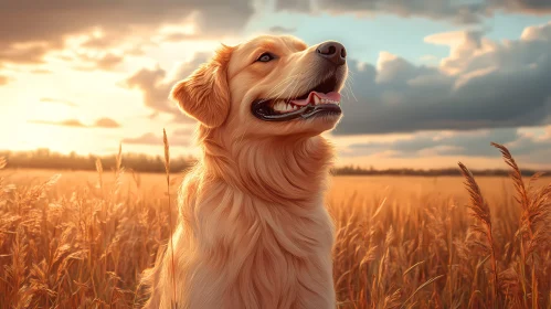 Dog Enjoying a Sunset Field