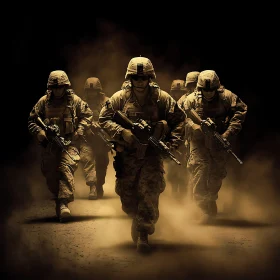 Soldiers Marching with Weapons