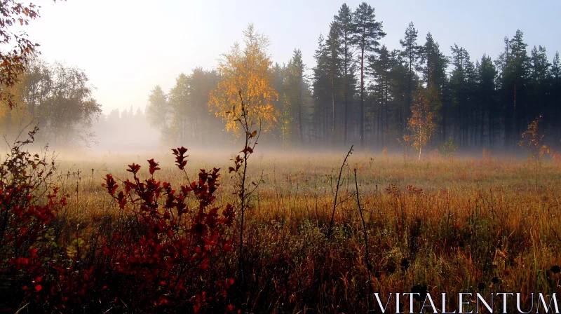 AI ART Foggy Morning in an Autumn Meadow