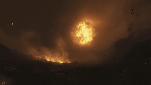 Blazing Sun and Fire-Engulfed Terrain