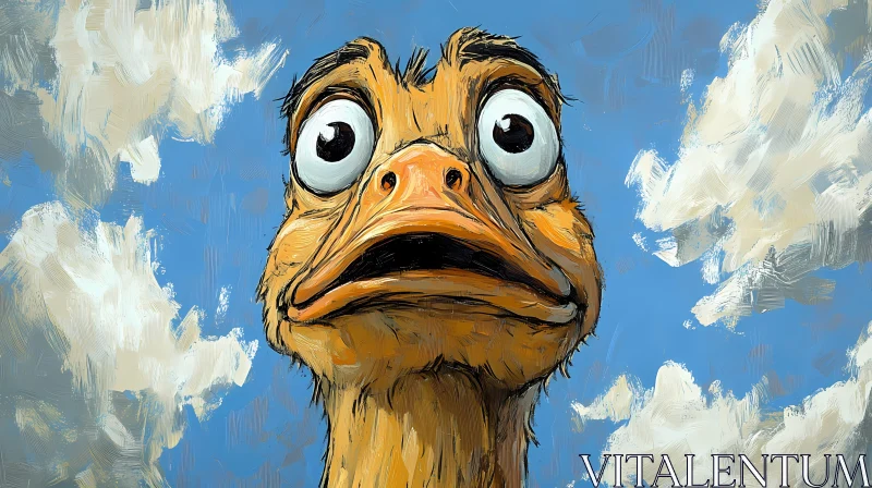 Expressive Ostrich in a Cloudy Sky AI Image