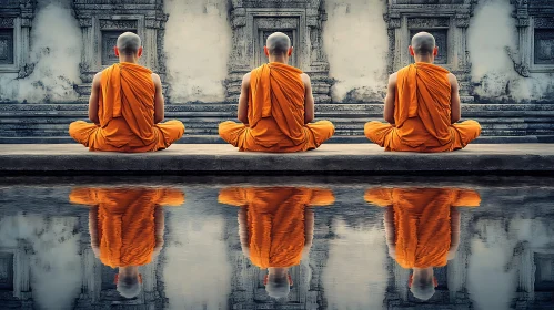 Tranquil Reflections: Monks in Meditation