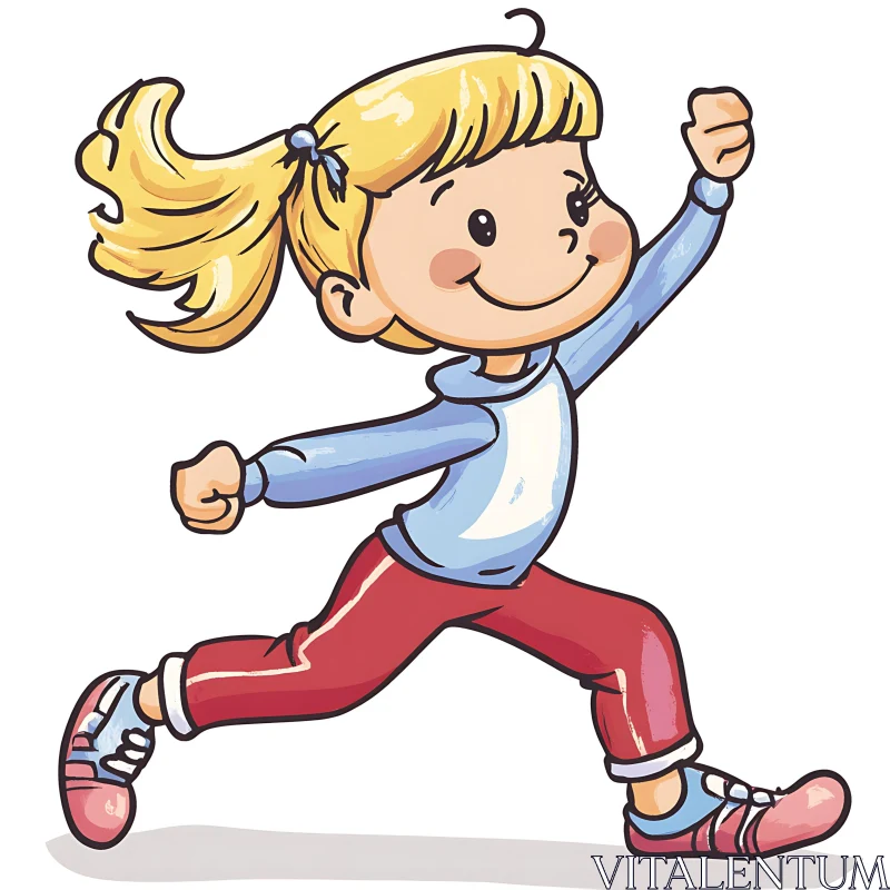 Blond Girl Running Art AI Image