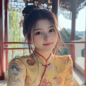 Portrait of Woman in Yellow Floral Dress