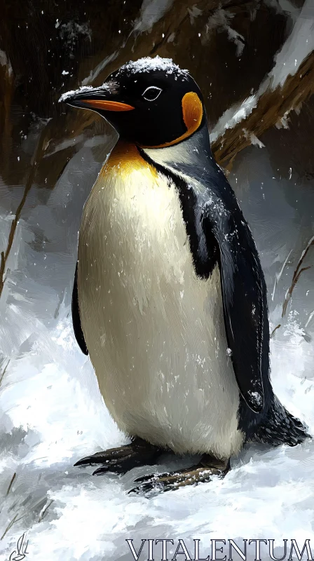 Emperor Penguin Amidst Snowfall AI Image