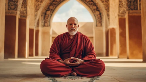 Meditative Monk in Lotus Position