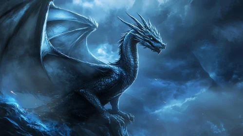 Blue Dragon on Mountain Peak