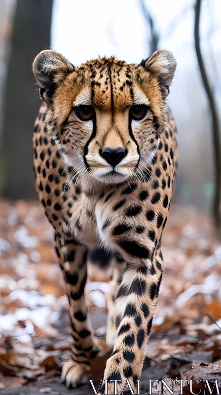 Wild Cheetah Among Autumn Leaves AI Image