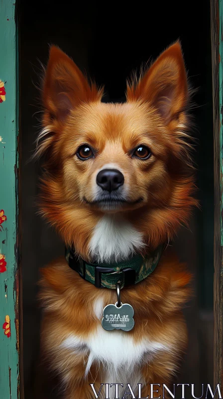 Attentive Dog Among Weathered Frames AI Image