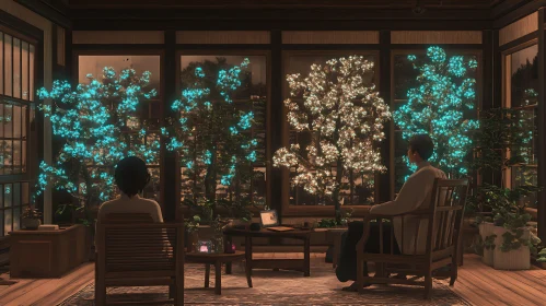 Contemplative Moment in a Glowing Garden
