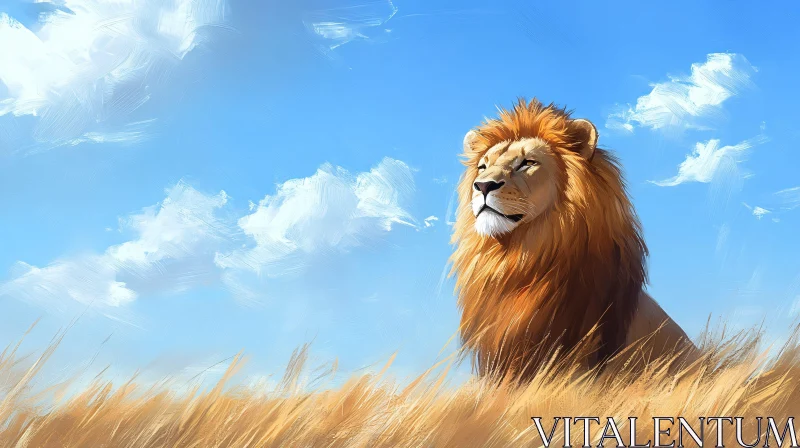 Regal Lion under the Blue Sky AI Image