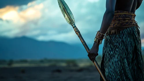 Tribal Warrior Holding a Spear