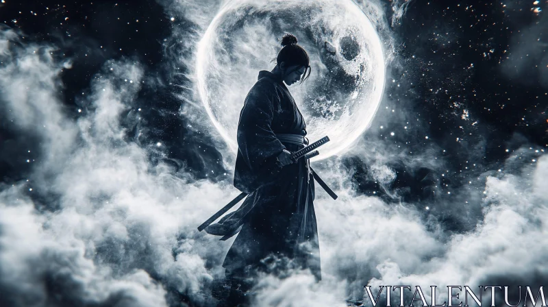 AI ART Moonlit Samurai: Silent Guardian