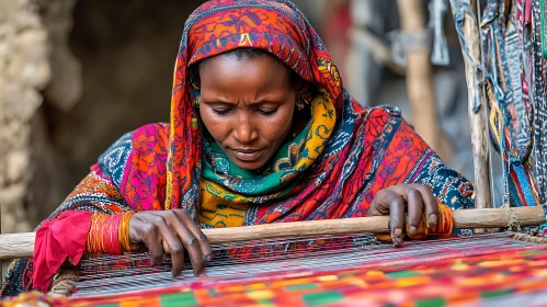 Woman Weaving Traditional Cloth