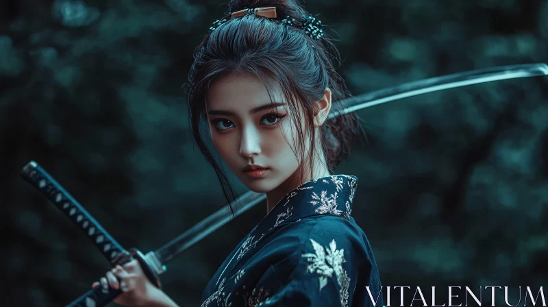 AI ART Woman Samurai with Sword