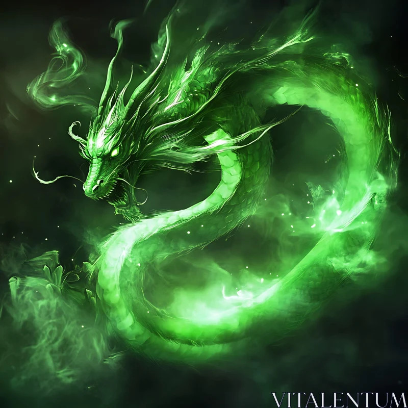 AI ART Jade Wyrm: Coiled in Mystical Haze