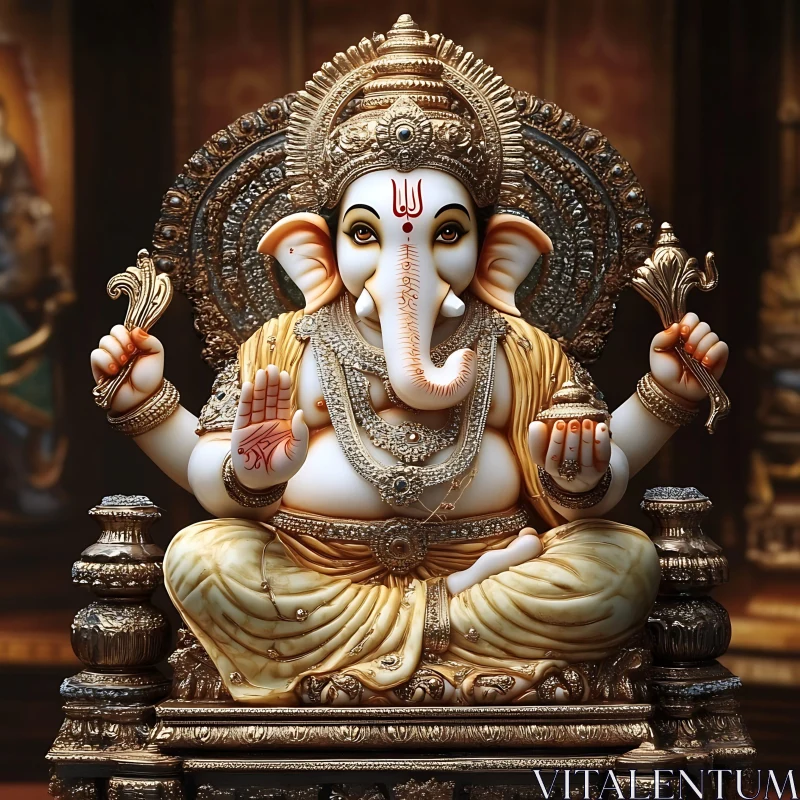 Ganesha Sculpture with Golden Adornments AI Image