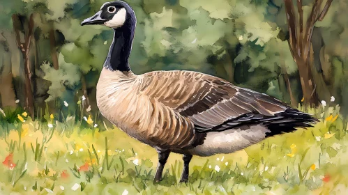 Goose in Lush Meadow