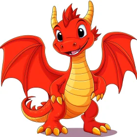 Cartoon Red Dragon with Yellow Details