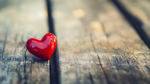 Red Heart on Rustic Wooden Surface