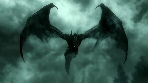 Dragon in Flight Amidst Cloudy Sky