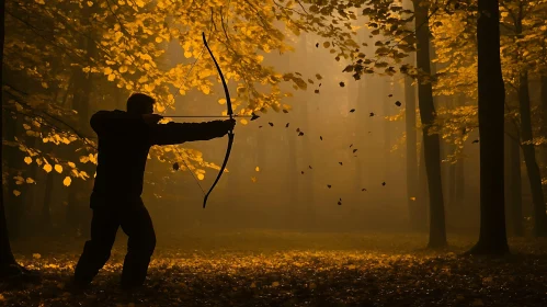 Silhouette Archer in Autumn Forest