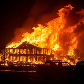 Intense Nighttime Blaze Consuming Wooden House