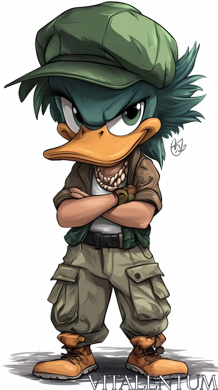 Adventurous Duck Character Illustration AI Image