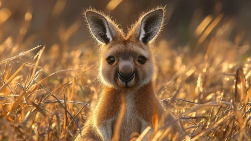Curious Kangaroo in Sunlit Field