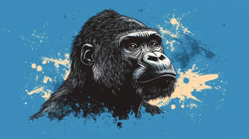 Gorilla Art on Blue Background