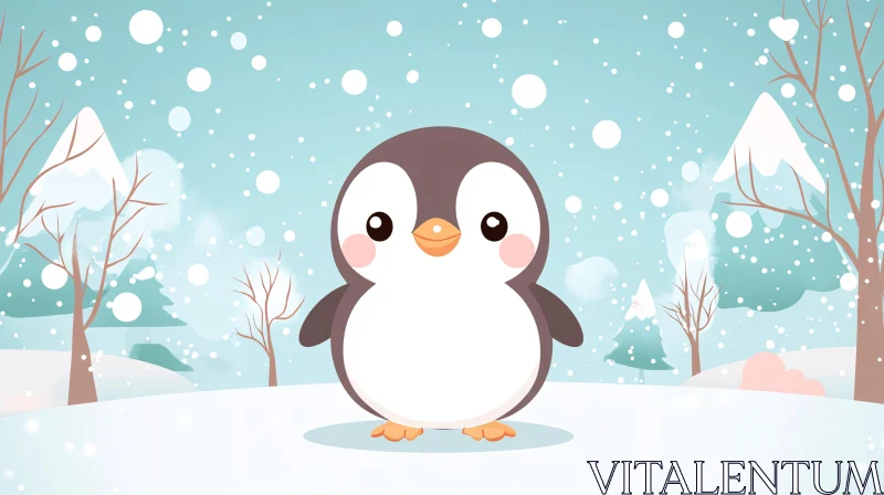 AI ART Adorable Penguin in Snow Scene