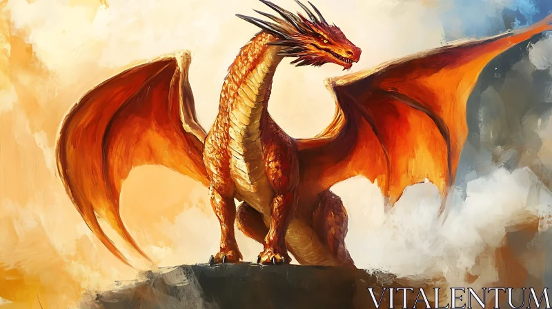 Fiery Dragon Perched on Rocky Peak AI Image