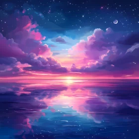 Serene Ocean Sunset with Cloud Reflections