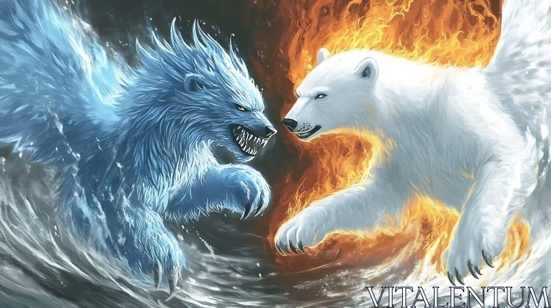 AI ART Elemental Polar Bears Clash Illustration