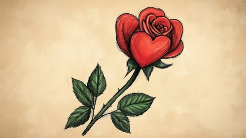 Red Rose with Heart Petal Drawing