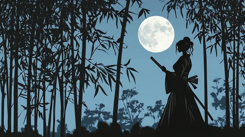 Moonlit Silhouette in Bamboo Grove