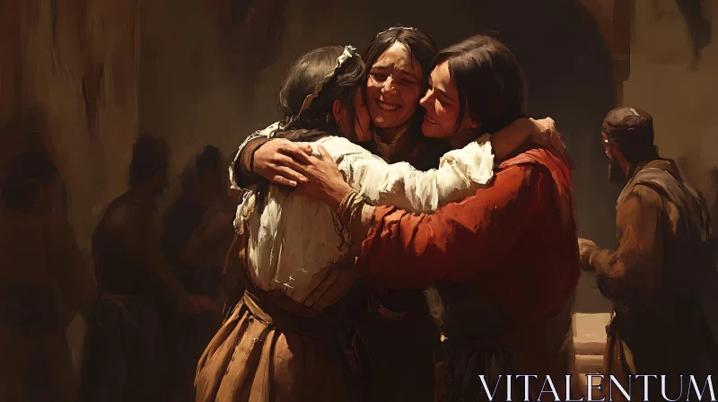 Tender Embrace of Three Women AI Image