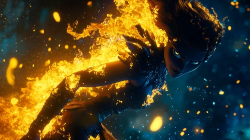 Fiery Animated Woman in Intense Scene