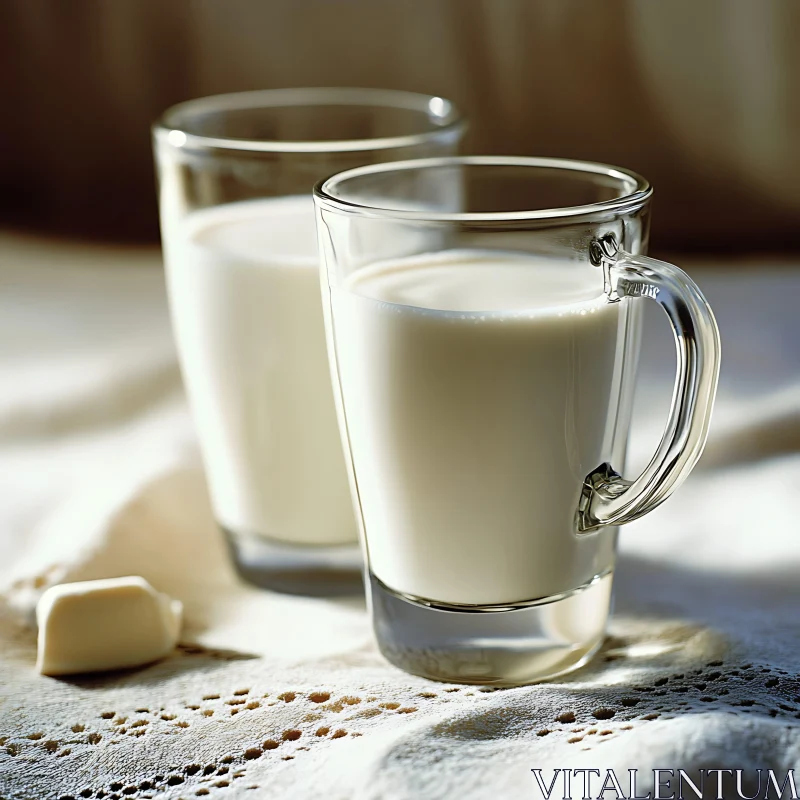 Elegant Milk Glasses on Lace Tablecloth AI Image