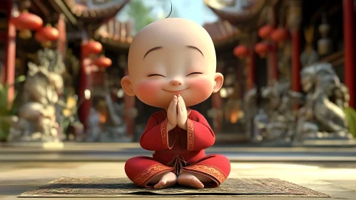 Serene Child Monk in Meditation