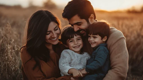 Warm Family Embrace at Sunset