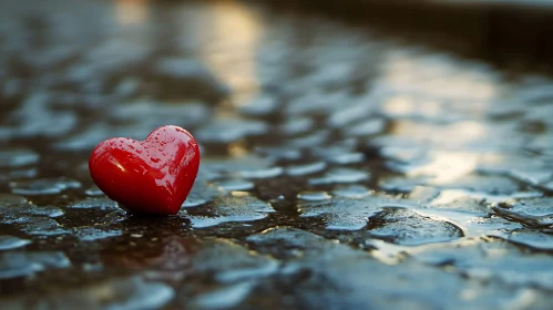 Red Heart on Wet Ground