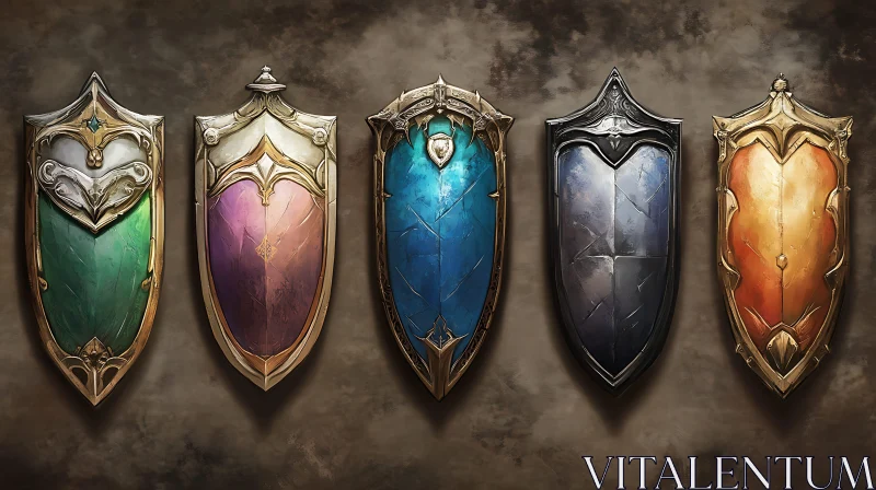 Five Fantasy Shields: A Colorful Array AI Image