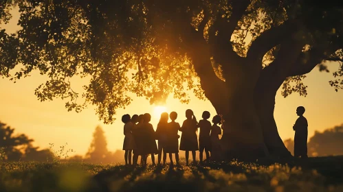 Golden Hour Friendship: Kids at Sunset